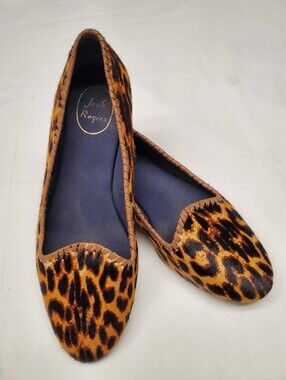 Jack Rogers Leopard Calf Hair Whipstitch Ballet Flat Size 8 Hair On Leather